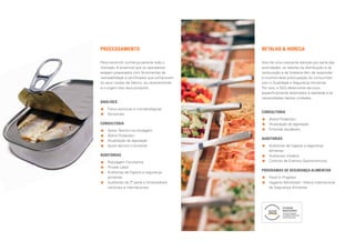 PROCESSAMENTO                                  RETALHO  HORECA

Para transmitir confiança perante todo o       Alvo de uma crescente atenção por parte das
mercado, é essencial que os operadores         autoridades, os setores da distribuição e da
estejam preparados com ferramentas de          restauração e da hotelaria têm de responder
rastreabilidade e certificados que comprovem   à incontornável preocupação do consumidor
os seus modos de fabrico, as características   com a Qualidade e Segurança Alimentar.
e a origem dos seus produtos.                  Por isso, a SGS desenvolve serviços
                                               especificamente destinados à realidade e às
                                               necessidades destas unidades.
ANÁLISES
 	 ísico-químicas e microbiológicas
    F
                                               CONSULTORIA
 	Sensoriais
                                                	Brand Protection
CONSULTORIA                                     	 tualização da legislação
                                                   A
   	 poio Técnico na rotulagem
     A                                          	Ementas saudáveis
   	 rand Protection
     B
                                               AUDITORIAS
   	 tualização da legislação
     A
   	 poio técnico nutricional
     A                                          	 uditorias de higiene e segurança
                                                   A
                                                   alimentar
AUDITORIAS                                      	Auditorias mistério
 	 otulagem Facultativa
    R                                           	 ontrolo de Eventos Gastronómicos
                                                   C
 	Private Label
                                               PROGRAMAs DE SEGURANÇA ALIMENTAR
 	 uditorias de higiene e segurança
    A
    alimentar                                   	 ood in Progress
                                                  F
 	 uditorias de 2ª parte a fornecedores
    A                                           	 ygiene Monitored – Marca Internacional
                                                  H
    nacionais e internacionais                    de Segurança Alimentar




                                                            HYGIENEHYGIENE
                                                            MONITORED
                                                                   MONITORED
                                                            Controlo Regular
                                                                        Controlo Regular
                                                            de Higiene Alimentar Alimentar
                                                                        de Higiene
                                                            www.pt.sgs.com
                                                                        www.pt.sgs.com
 