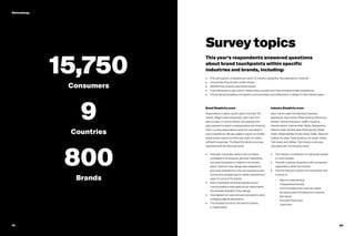 79 80
Brand Simplicity score Industry Simplicity score
Respondents in each country rated more than 100
brands. Siegel+Gale researchers used input from
past surveys, in-country offices, and existing third-
party research to select a representative set of brands
that in-country respondents would be most likely to
use or experience. We are unable to report on smaller,
lesser-known brands for which we could not collect
sufficient responses. The Brand Simplicity score was
calculated with the following inputs:
•	 How each brand was rated on the simplicity/
complexity of its products, services, interactions
and communications in relation to its industry
peers. User/non-user ratings were weighted to
give more importance to the user experience and
remove any possible bias for higher proportions of
users for some of the brands
•	 How consistently the brand experience and
communications were rated across respondents
(the standard deviation of the ratings)
•	 How aligned non-user and user perceptions were,
privileging aligned perceptions
•	 The Simplicity Score for the brand’s industry
or category(ies)
Each country rated the following industries:
Appliances, Automotive, Retail banking, Electronics,
Fitness, General insurance, Health insurance,
Internet search, Internet retail, Media, Restaurants,
Fashion retail, General retail, Retail grocery, Retail
health, Shipping/Mail, Social media, Cable, Telecom/
Cellular, Air travel, Travel booking, Car rental, Hotels,
Train travel, and Utilities. The Industry score was
calculated with the following inputs:
•	 The industry’s contribution to making life simpler
or more complex
•	 The pain of typical interactions with companies/
organizations within the industry
•	 How the industry’s typical communications rank
in terms of:
-- Ease of understanding
-- Transparency/honesty
-- Communicating that customer needs
are being cared for/making the customer
feel valued
-- Innovation/freshness
-- Usefulness
•	 Their perceptions of experiences within 25 industry categories they experience in daily life
•	 How familiar they are with certain brands
•	 Whether they recently used these brands
•	 Their willingness to pay more for brands they currently use if they provided simpler experiences
•	 The simplicity/complexity of a brand’s communications and interactions in relation to their industry peers
Survey topics
This year’s respondents answered questions
about brand touchpoints within specific
industries and brands, including:15,750
Consumers
9
Countries
800
Brands
Methodology
79
 