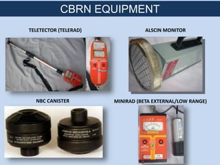TELETECTOR (TELERAD)
CBRN EQUIPMENT
ALSCIN MONITOR
MINIRAD (BETA EXTERNAL/LOW RANGE)NBC CANISTER
 