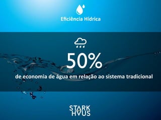 Eﬁciência	
  Hídrica
50%de	
  economia	
  de	
  água	
  em	
  relação	
  ao	
  sistema	
  tradicional
 