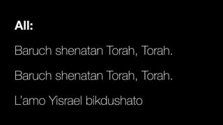 All:
Baruch shenatan Torah, Torah.


Baruch shenatan Torah, Torah.


L’amo Yisrael bikdushato
 