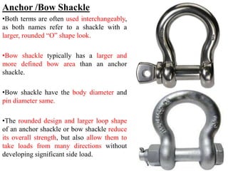 Anchor /Bow Shackle
•Both terms are often used interchangeably,
as both names refer to a shackle with a
larger, rounded “O...