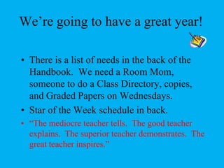 AssessmentsPLEASE keep in mind that this is not the only form of assessment used to indicate your child’s progress or success. DAILY CLASSROOM PERFORMANCE is a huge factor in considering your child’s progress.  DIBELS- this is a state mandated fluency test with words read per minute. Dibels is given by our assessment team. 	Fall Benchmark-44 wpm	Winter Benchnmark-68 wpm	   Spring Benchmark-90 wpm	2. Fountas and Pinnell -This is an individualized reading test that I administer.  Your child reads a story, then answers questions about the story. At the beginning of 2nd grade, your child should be reading on a 1st grade reading level.  3. Math Assessments will be given periodically during the year.4.Writing Assessment-your child will write about himself/herself at the beginning and end of the year.  