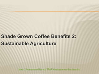 https://buyorganiccoffee.org/2240/shade-grown-coffee-benefits/
Shade Grown Coffee Benefits 2:
Sustainable Agriculture
 