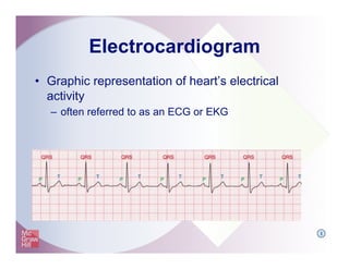Electrocardiogram
•  Graphic representation of heart’s electrical
activity
–  often referred to as an ECG or EKG
I
 