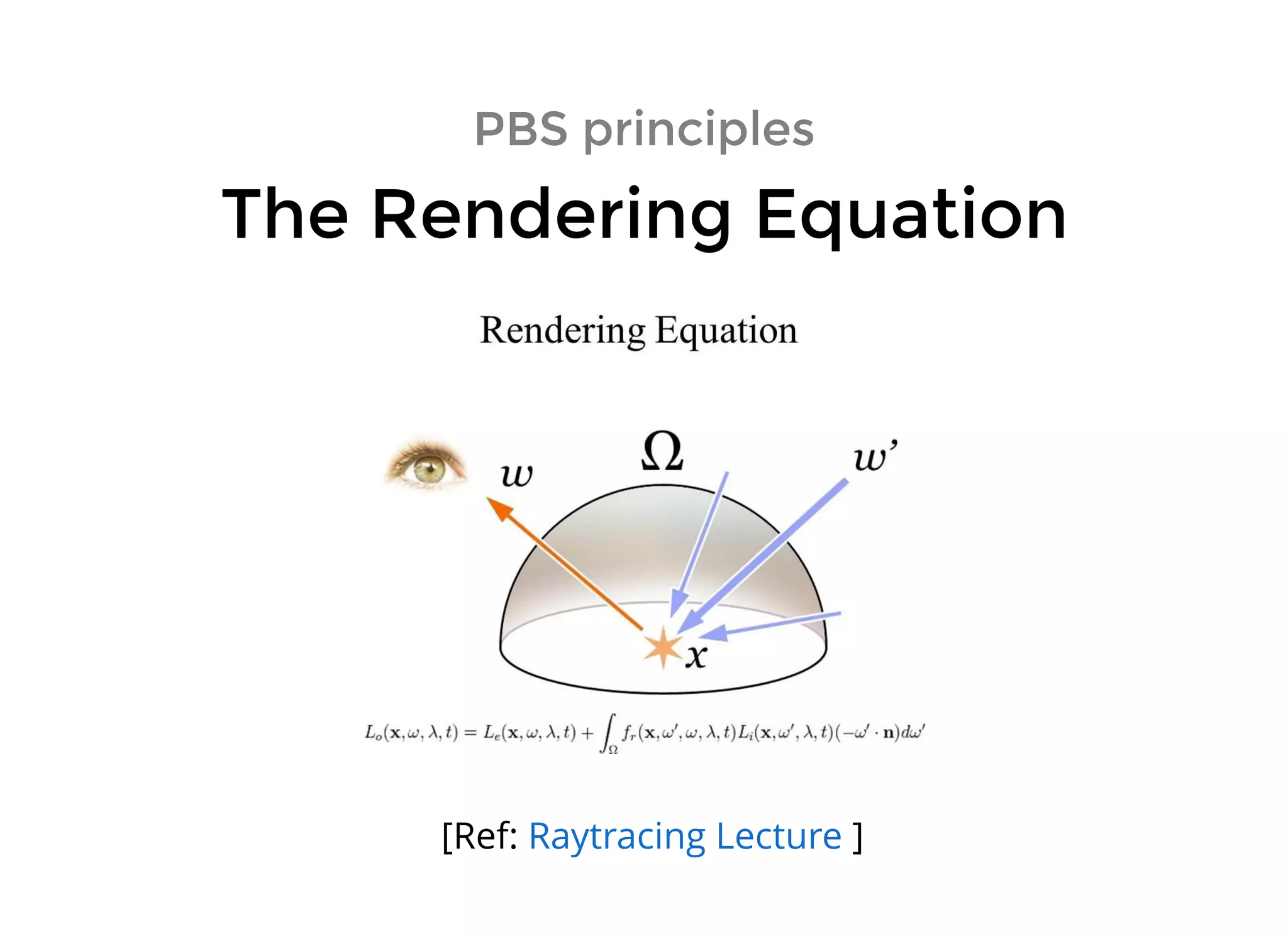 PBS principlesPBS principles
The Rendering EquationThe Rendering Equation
[Ref: ]Raytracing Lecture
 