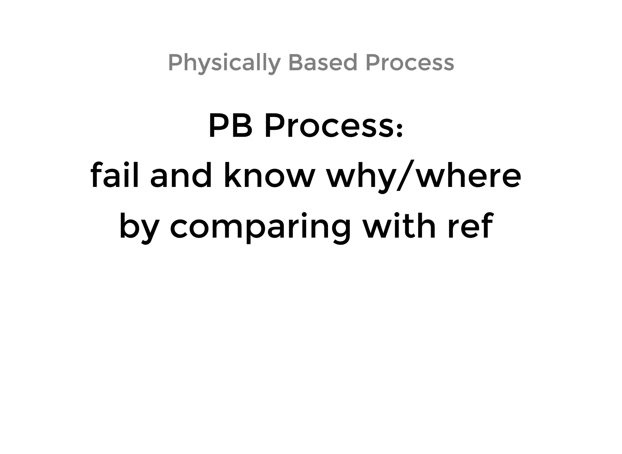 PB Process:PB Process:
fail and know why/wherefail and know why/where
by comparing with refby comparing with ref
Physically Based ProcessPhysically Based Process
 