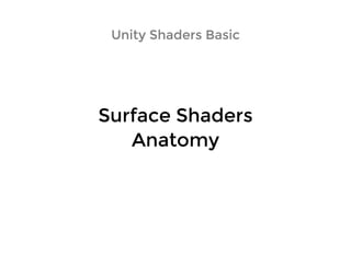 Unity Shaders BasicUnity Shaders Basic
Surface ShadersSurface Shaders
AnatomyAnatomy
 