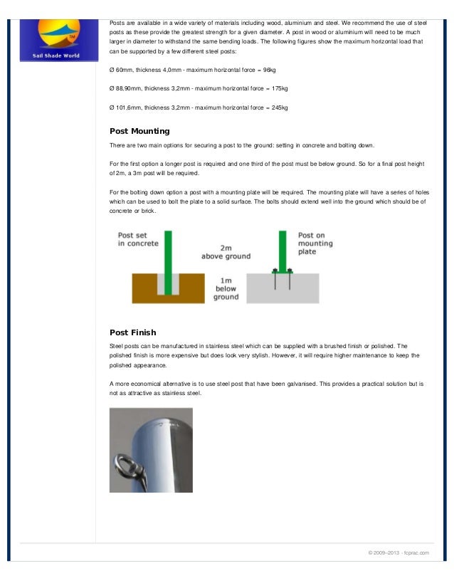 Shade Sail Mounting Post Specification