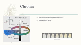 Chroma
– Variation in intensity of same colour
– Ranges from 0-18
 