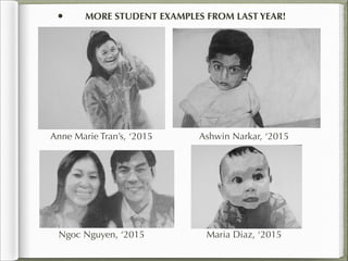 •      MORE STUDENT EXAMPLES FROM LAST YEAR!




Anne Marie Tran’s, ‘2015     Ashwin Narkar, ‘2015




 Ngoc Nguyen, ‘2015           Maria Diaz, ‘2015
 