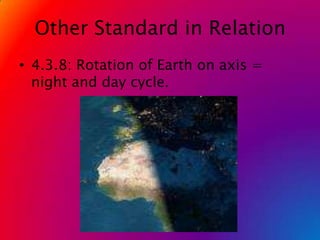 Other Standard in Relation4.3.8: Rotation of Earth on axis = night and day cycle.