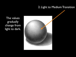 2. Light to Medium Transition


  The values
   gradually
change from
light to dark.
 