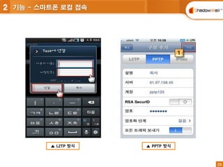 28
28
▲ L2TP 방식 ▲ PPTP 방식
2 기능 - 스마트폰 로컬 접속
 