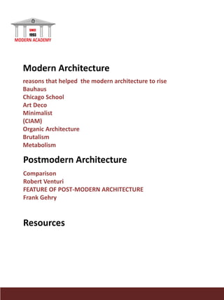 modernism- Modern and post modern Architecture | PDF