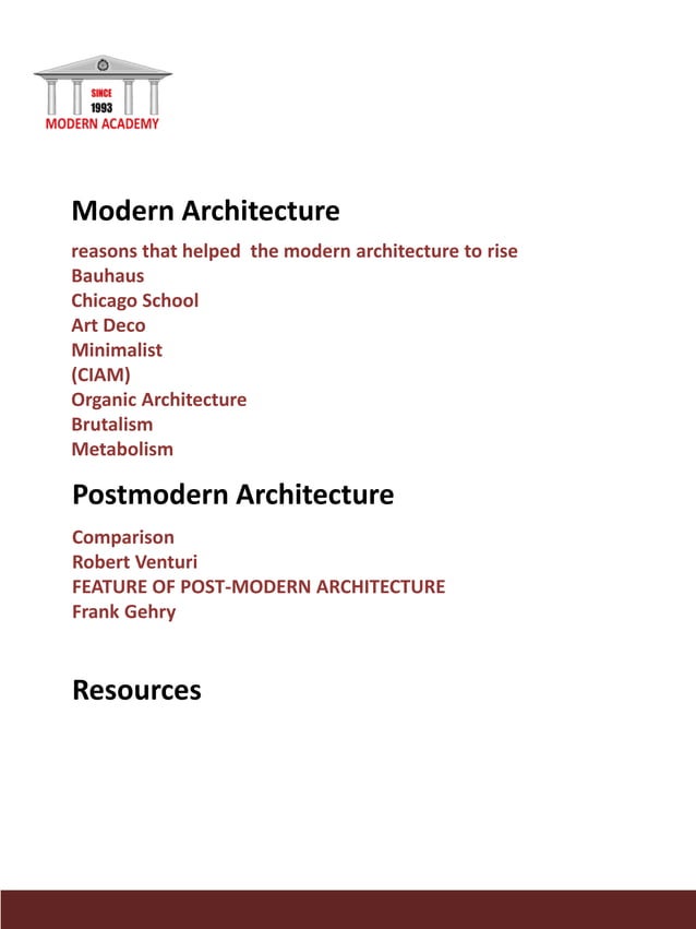 modernism- Modern and post modern Architecture | PDF