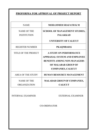 Proforma Project Report A Study on performance appraisal system and employee benefits of ...
