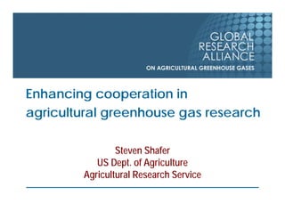Enhancing cooperation inEnhancing cooperation in
agricultural greenhouse gas research
Steven ShaferSteven Shafer
US Dept. of Agriculture
Agricultural Research Serviceg
 