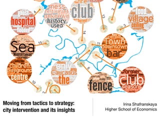 Moving from tactics to strategy:              Irina Shafranskaya
city intervention and its insights   Higher School of Economics
 