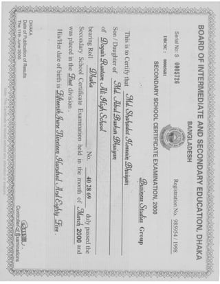 Shahadat Hossain , Ssc Certificate