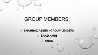 GROUP MEMBERS: 
 SHAHBAZ AZEEM (GROUP LEADER) 
 SAAD AMIN 
 ANAS 
