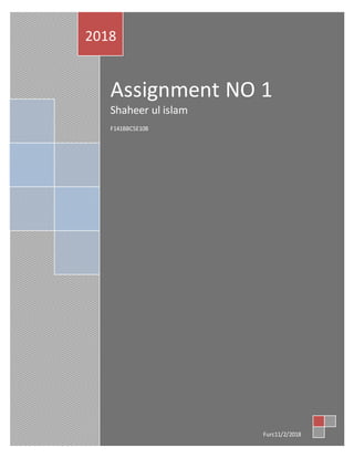 Assignment NO 1
Shaheer ul islam
F141BBCSE108
2018
Furc11/2/2018
 
