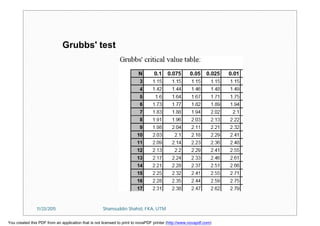 Grubbs' test
11/23/2015 Shamsuddin Shahid, FKA, UTM
You created this PDF from an application that is not licensed to print to novaPDF printer (http://www.novapdf.com)
 