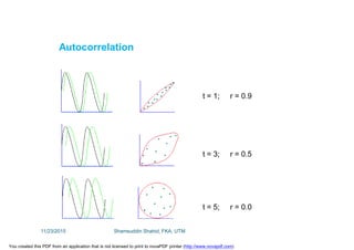 Autocorrelation
t = 1; r = 0.9
t = 3; r = 0.5
t = 5; r = 0.0
11/23/2015 Shamsuddin Shahid, FKA, UTM
You created this PDF from an application that is not licensed to print to novaPDF printer (http://www.novapdf.com)
 