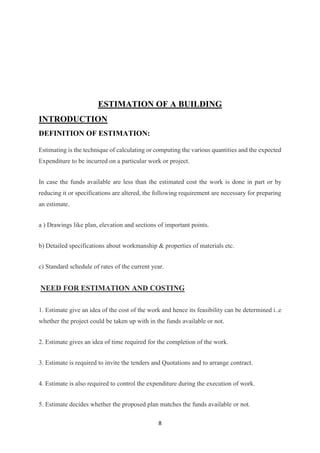 Estimation And Costing Of A Building | PDF
