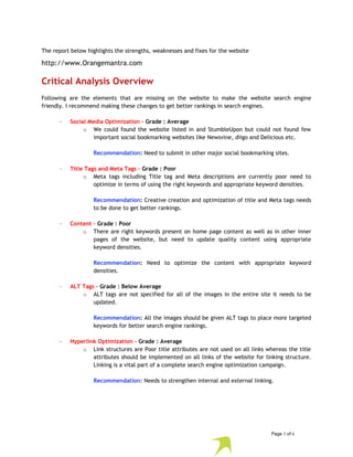 Website Pre SEO Analysis Report- Online Marketing: Search Engine ...