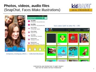Photos, videos, audio files
(SnapChat, Faces iMake illustrations)
CONFIDENTIAL AND PROPRIETARY TO SAMET PRIVACY
MUST NOT BE SHARED WITHOUT PERMISSION
7
temporary viewing by others = “collection/disclosure”
faces alone (with no other PI) = VPC
 