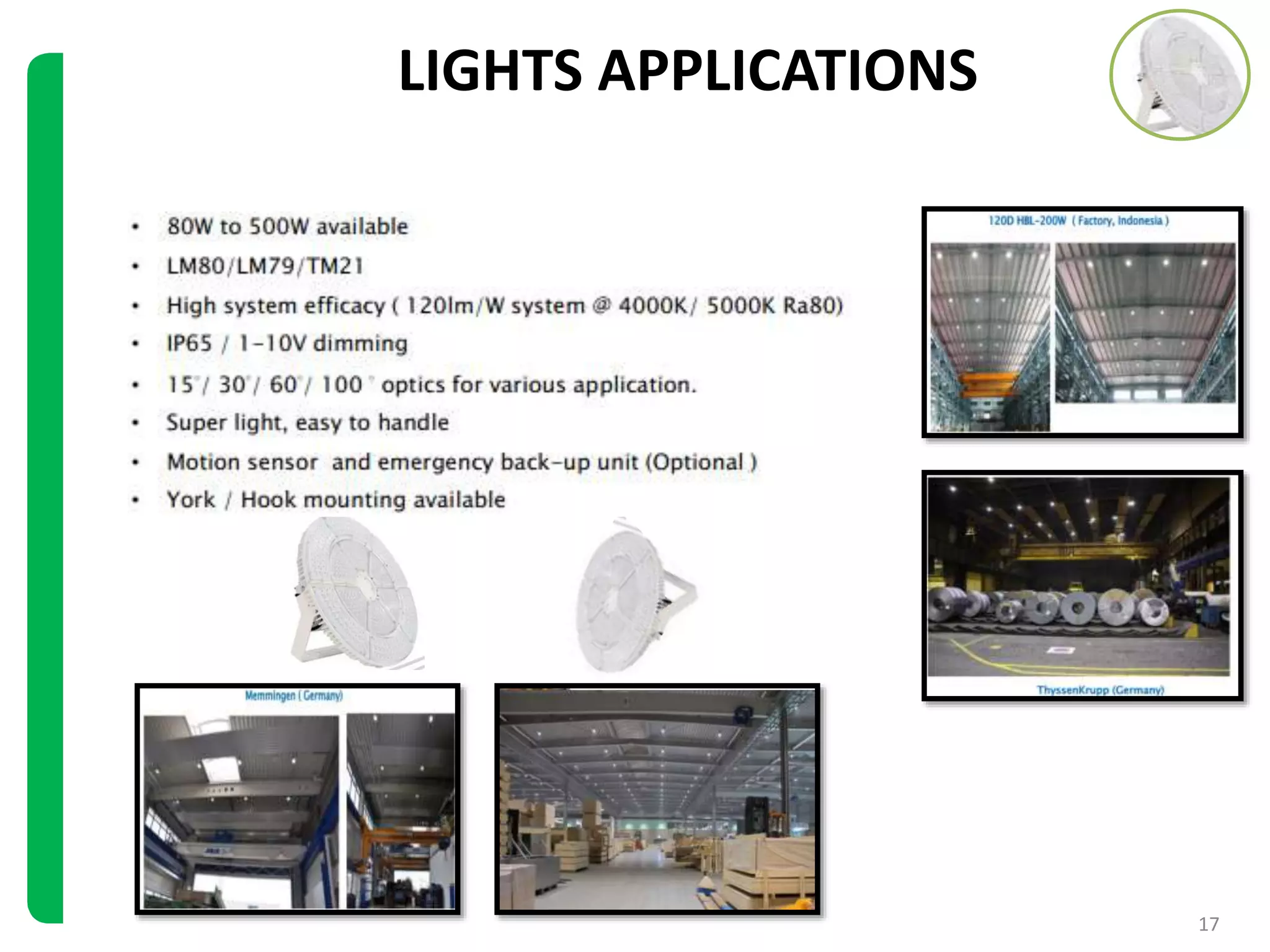 LIGHTS APPLICATIONS
17
 