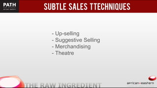 - Up-selling
- Suggestive Selling
- Merchandising
- Theatre
 