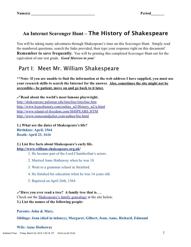 shakespeare internet hunt_57_ william shakespeare list of works