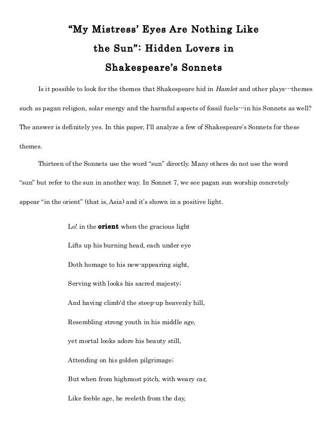 My Mistress Eyes Are Nothing Like The Sun Hidden Lovers In Shakes