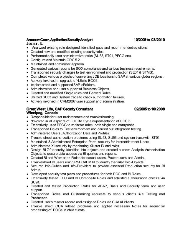 sap security resumes