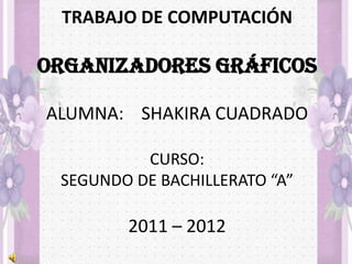 TRABAJO DE COMPUTACIÓN

ORGANIZADORES GRÁFICOS

ALUMNA: SHAKIRA CUADRADO

          CURSO:
 SEGUNDO DE BACHILLERATO “A”

        2011 – 2012
 
