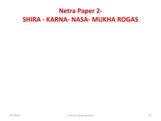 Netra Paper 2-
SHIRA - KARNA- NASA- MUKHA ROGAS
9/7/2016 26Prof.Dr.R.R.Deshpande
 