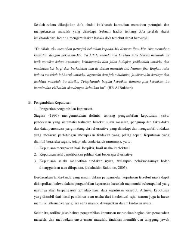 Shalat Istikharah Implikasinya Terhadap Pengambilan Keputusan