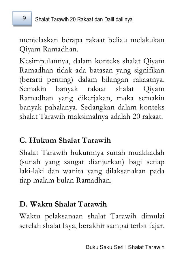 Shalat Tarawih 20 Rakaat Dan Dalil Final