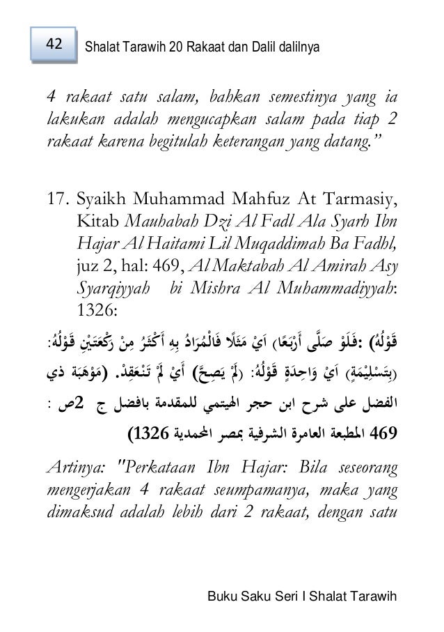 Shalat Tarawih 20 Rakaat Dan Dalil Final