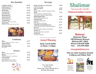 Shalimar menu