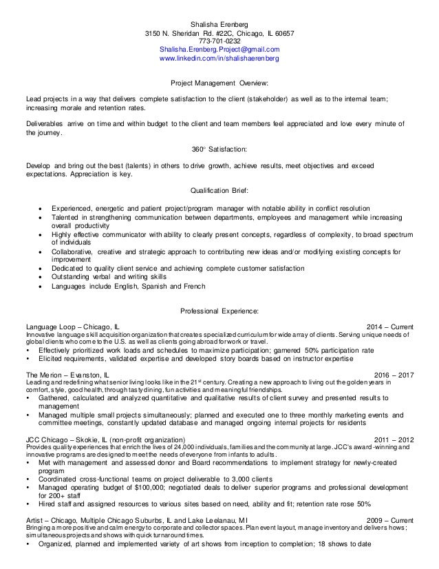 shalisha erenberg junior project manager resume
