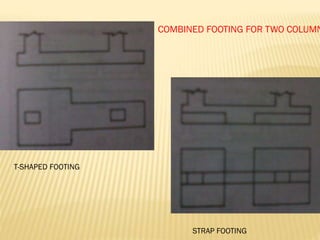 COMBINED FOOTING FOR TWO COLUMN

T-SHAPED FOOTING

STRAP FOOTING

 