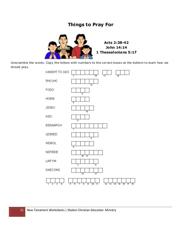 shalom christian education the books of the new testament worksheets