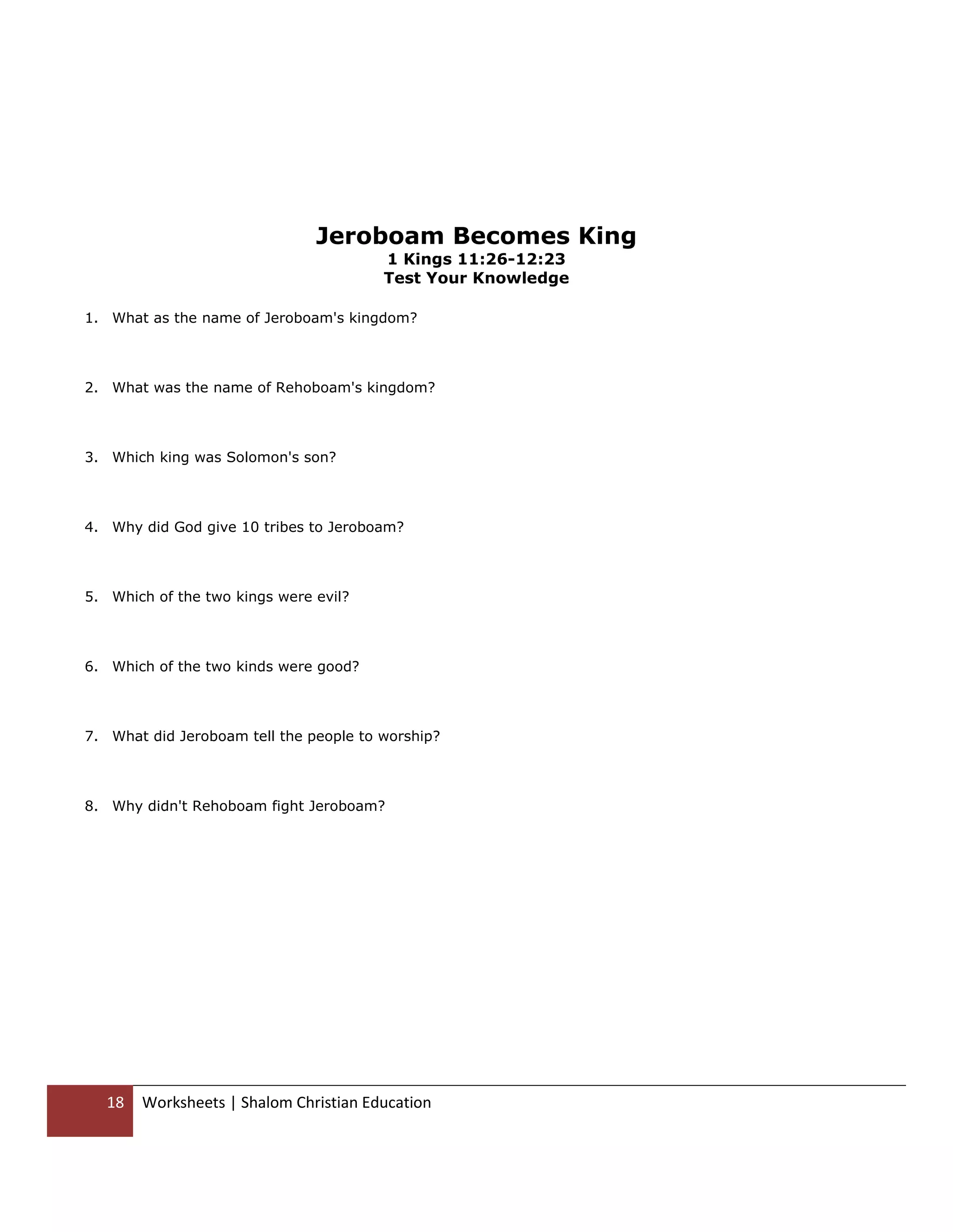 Shalom christian education the books of the old testament worksheets | PDF