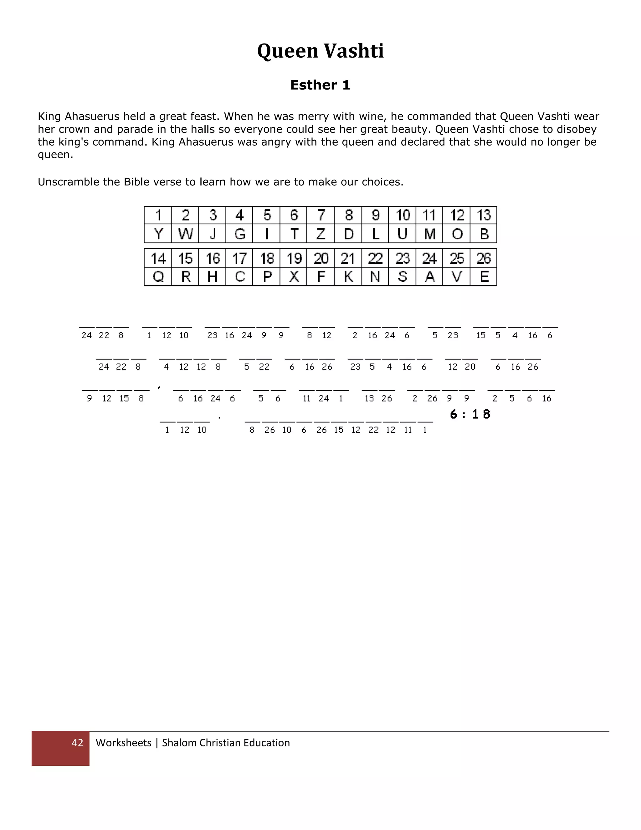 Shalom christian education the books of the old testament worksheets | PDF