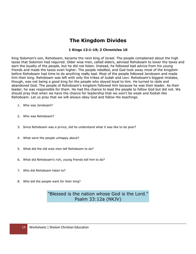 Shalom christian education the books of the old testament worksheets | PDF