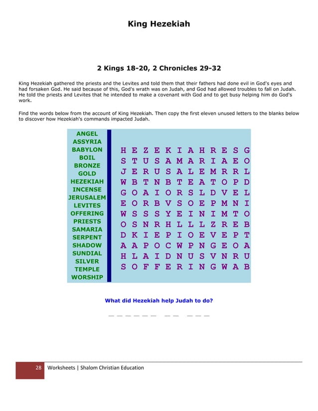 Shalom christian education the books of the old testament worksheets | PDF