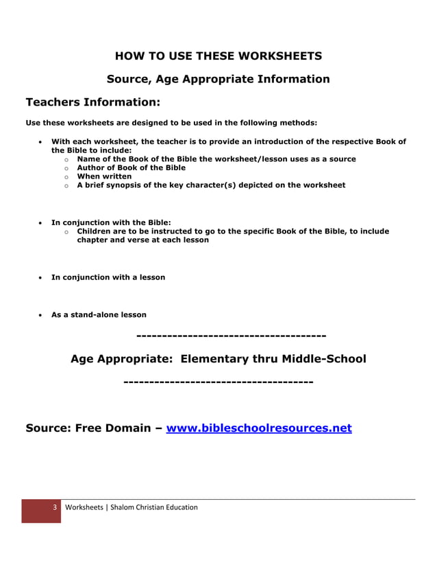 Shalom christian education the books of the old testament worksheets | PDF